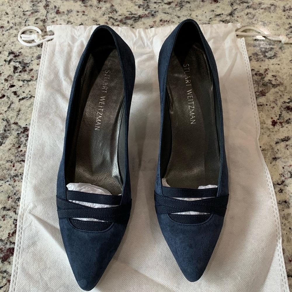 Stuart Weitzman Navy Blue Suede Pump. Worn once on carpet inside for wedding.